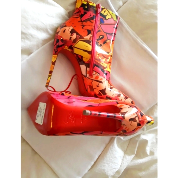 Christian Louboutin Shoes - Nwt. Christian Louboutin stiletto graffiti multicolor,side zipper leather boot